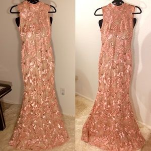 Gorgeous sequin pink and rose gold prom dress